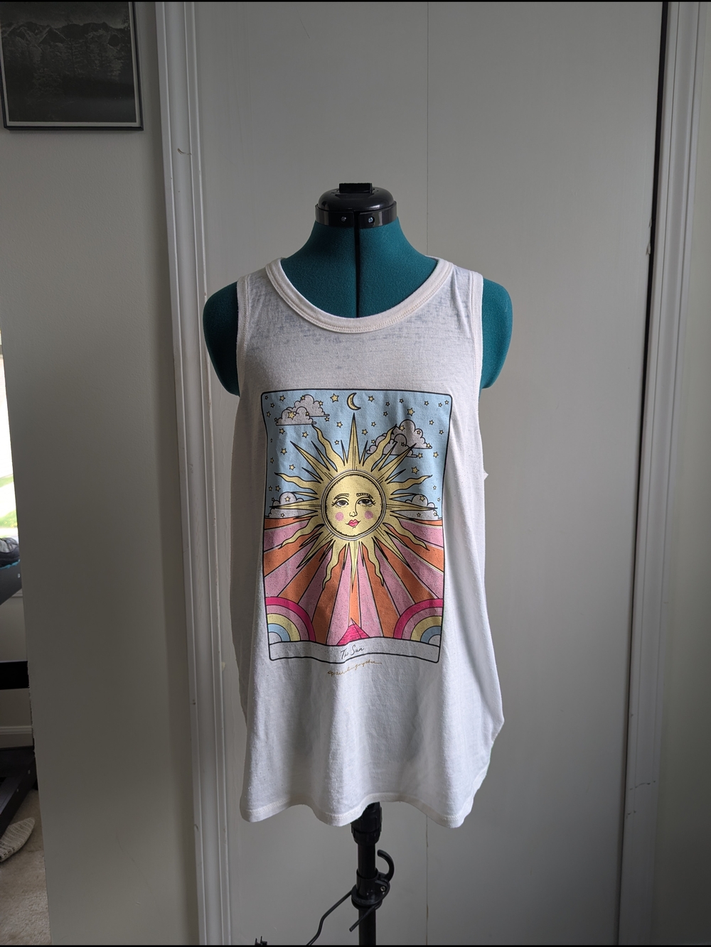 Women's White Graphic Sun Tank Top